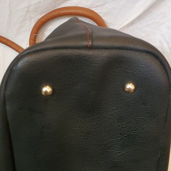 Black Rivet Purse Two Tone Black and Cognac Double Handle Bag w/Shoulder Strap - Picture 13 of 16